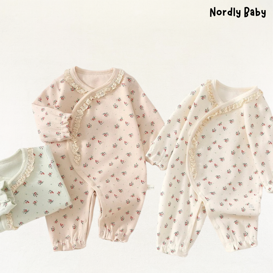 Rose Little - Cute Floral Lace Collar Cotton Baby Romper